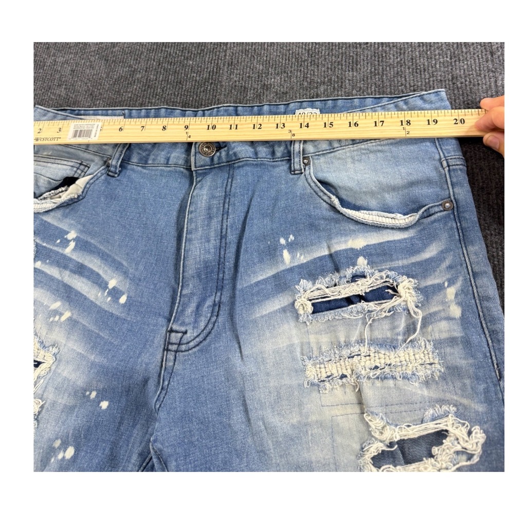 Smoke Rise Mens Distressed Moto Jeans Light Wash Paint Splatter 40x32 Streetwear - Picture 5 of 10